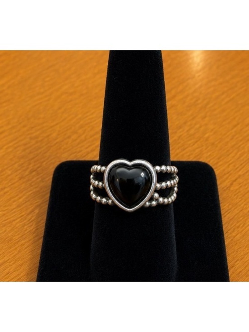 Pandora Mi Amor Black Onyx Heart Sz 7 Ring in Sterling Silver Size 56